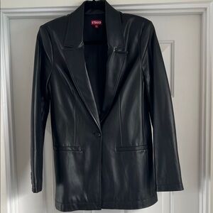 STAUD Black Faux Leather Blazer